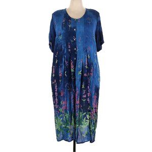 La Cera 🌷 Womens Beautiful Blue Floral Button Up Midi Dress With POCKETS!! 💙